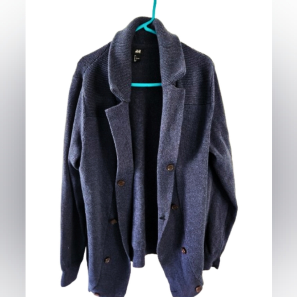 H&M Navy Men Blue Cardigan Size L